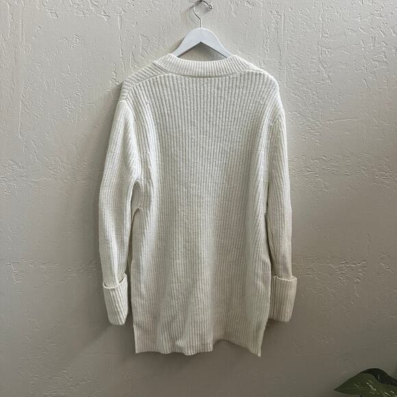 Athleta $149 White Ribbed Wool Blend Cuffed Oversized Tunic Sweater - Picture 5 of 7